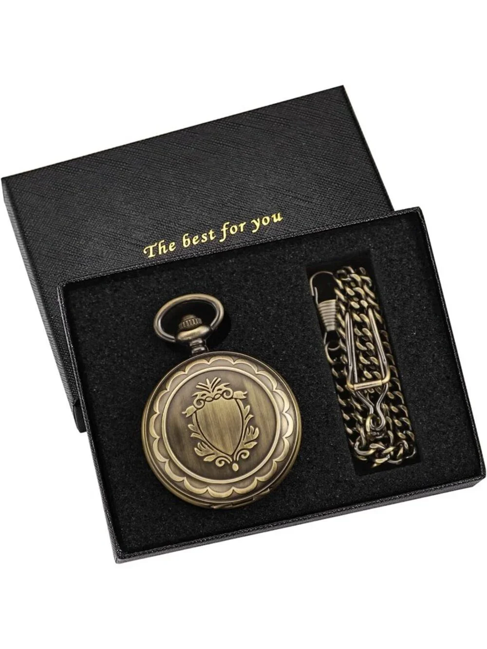 Men's Gold Vintage Style Hollow-Out Round Gear Arabic Mechanical Pocket Watch